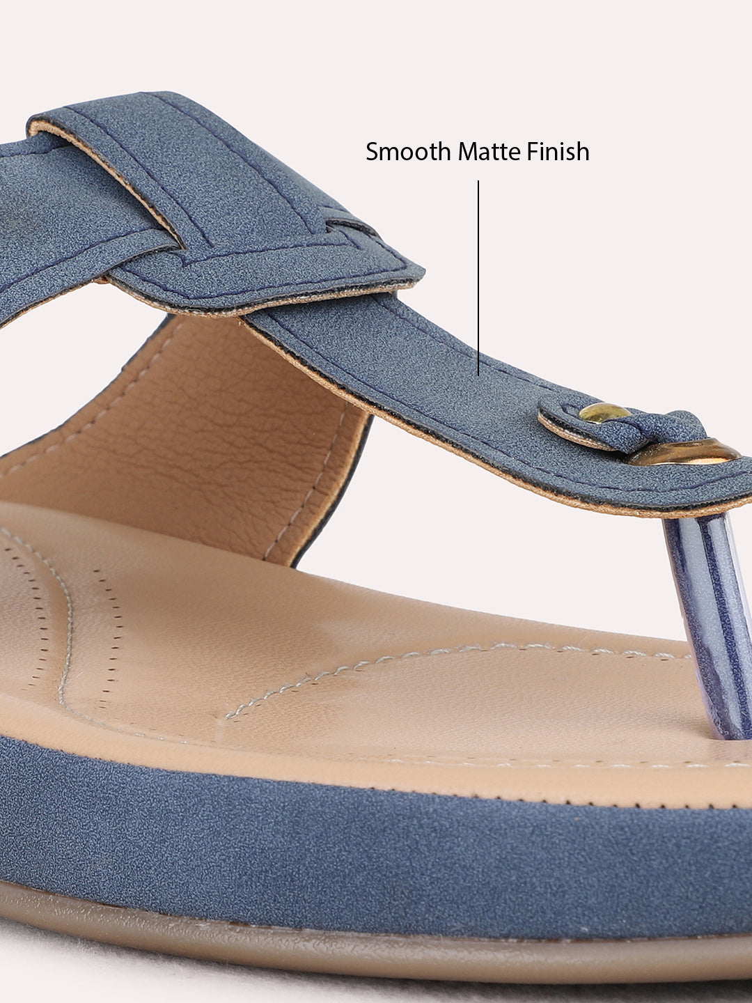 Womens Blue Casual Solid T-Strap Flats