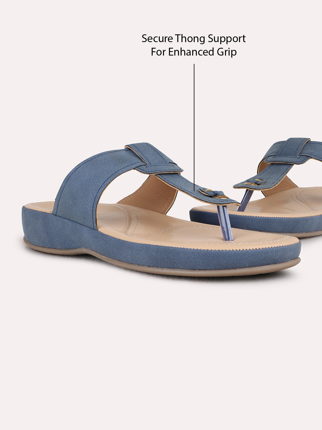 Womens Blue Casual Solid T-Strap Flats