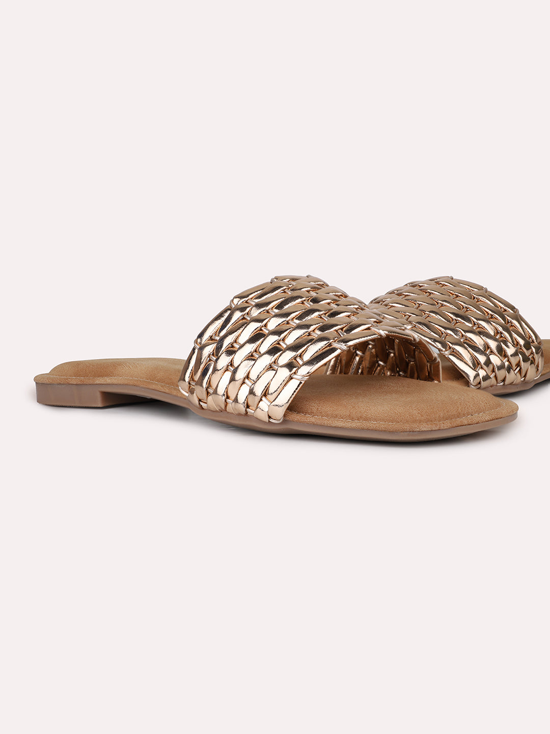 Womens Rose Gold Casual Solid Square Flats