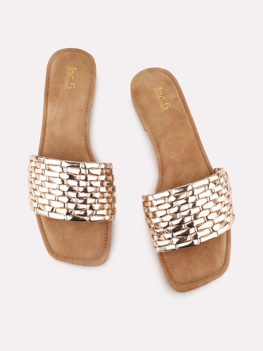 Womens Rose Gold Casual Solid Square Flats