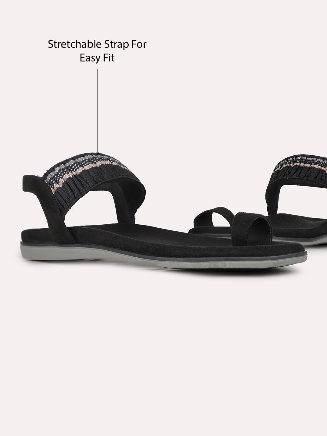 Womens Black Casual Solid One Toe Sandals