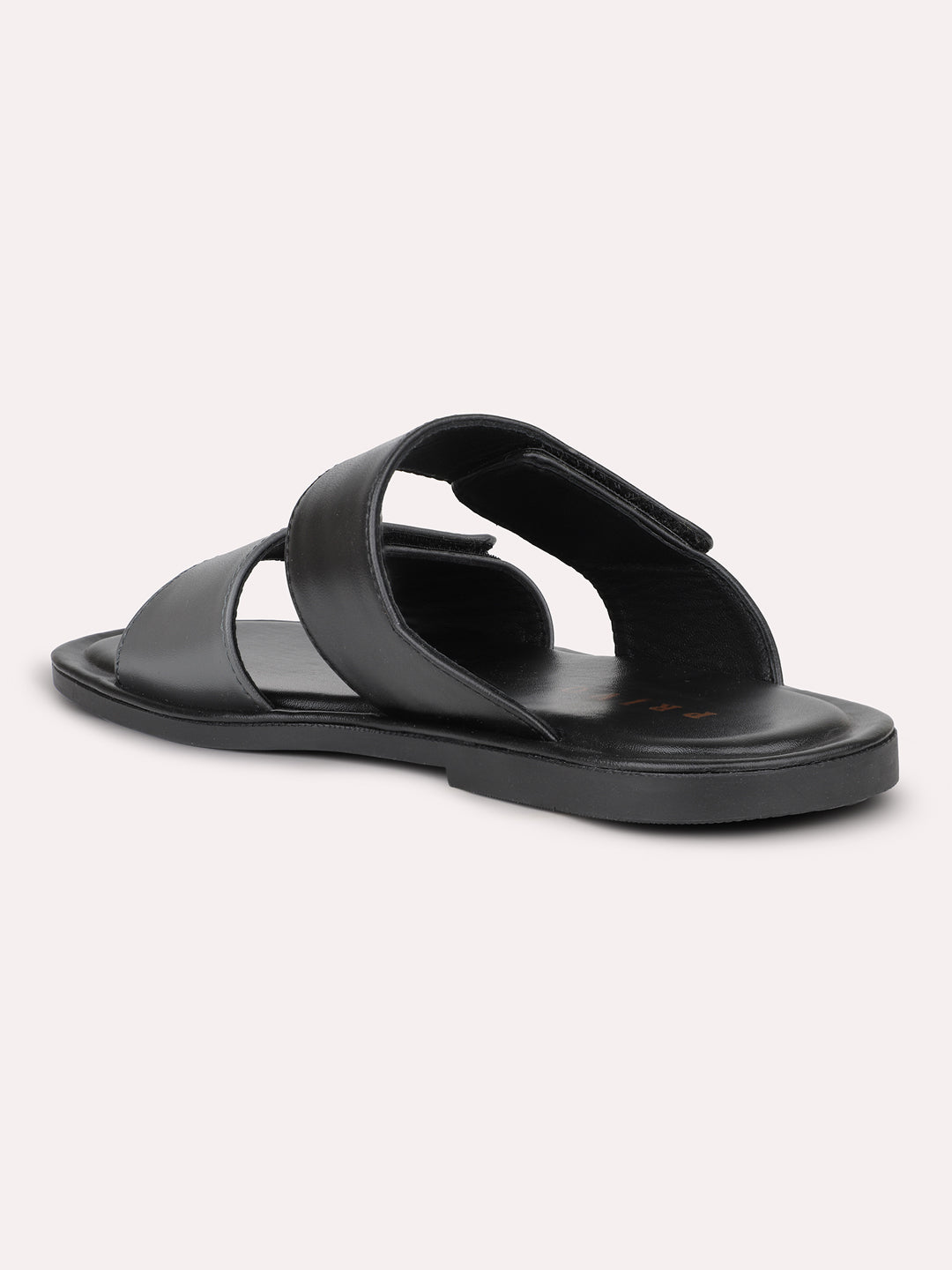 Men Black/Grey Leather Comfort Sandals