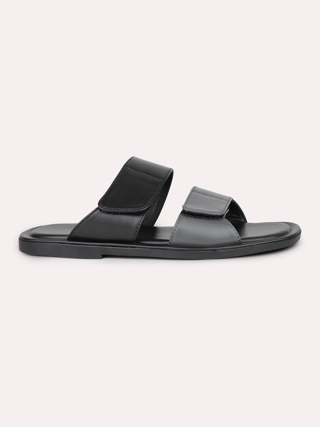 Men Black/Grey Leather Comfort Sandals