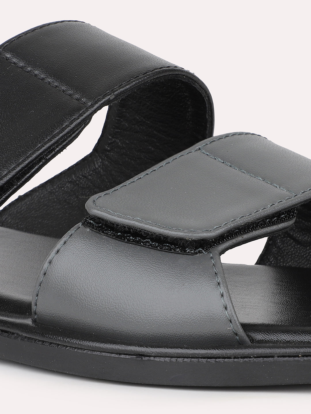 Men Black/Grey Leather Comfort Sandals