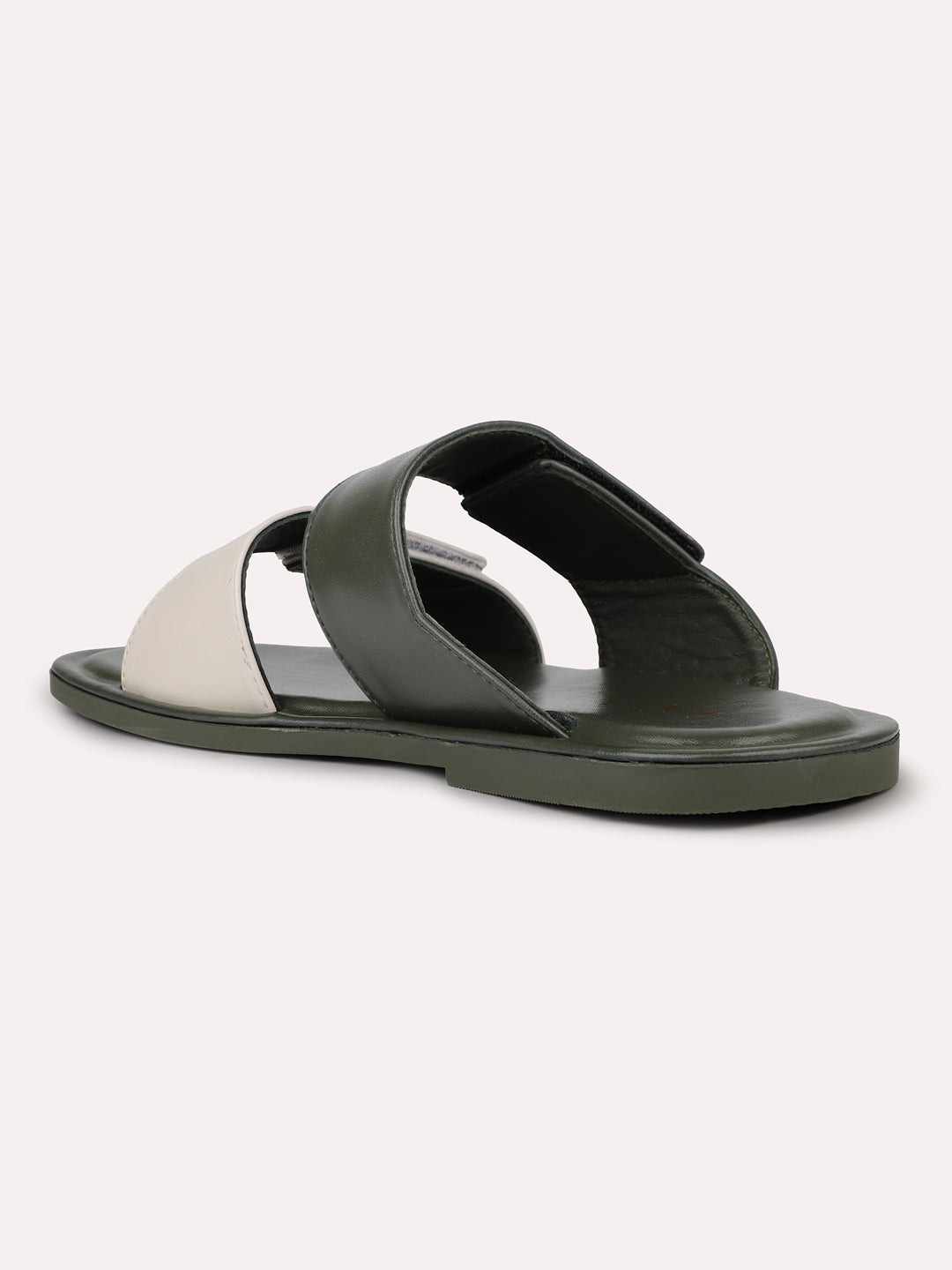 Men Olive-Beige Leather Comfort Sandals