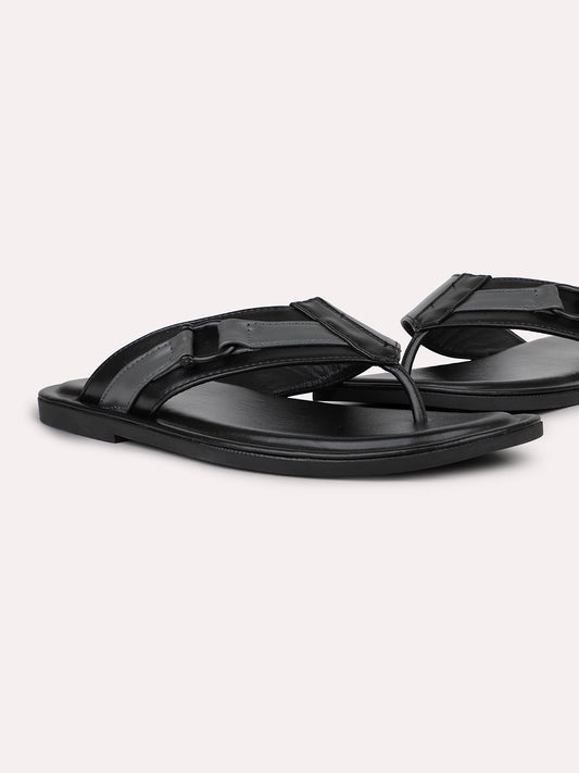 Men Black Leather Comfort Sandals