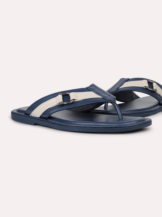 Men Blue Leather Comfort Sandals