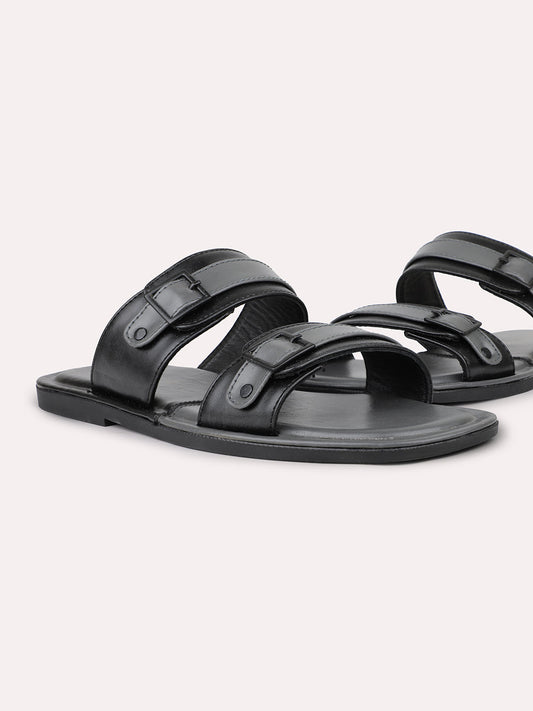 Men Black Leather Comfort Sandals