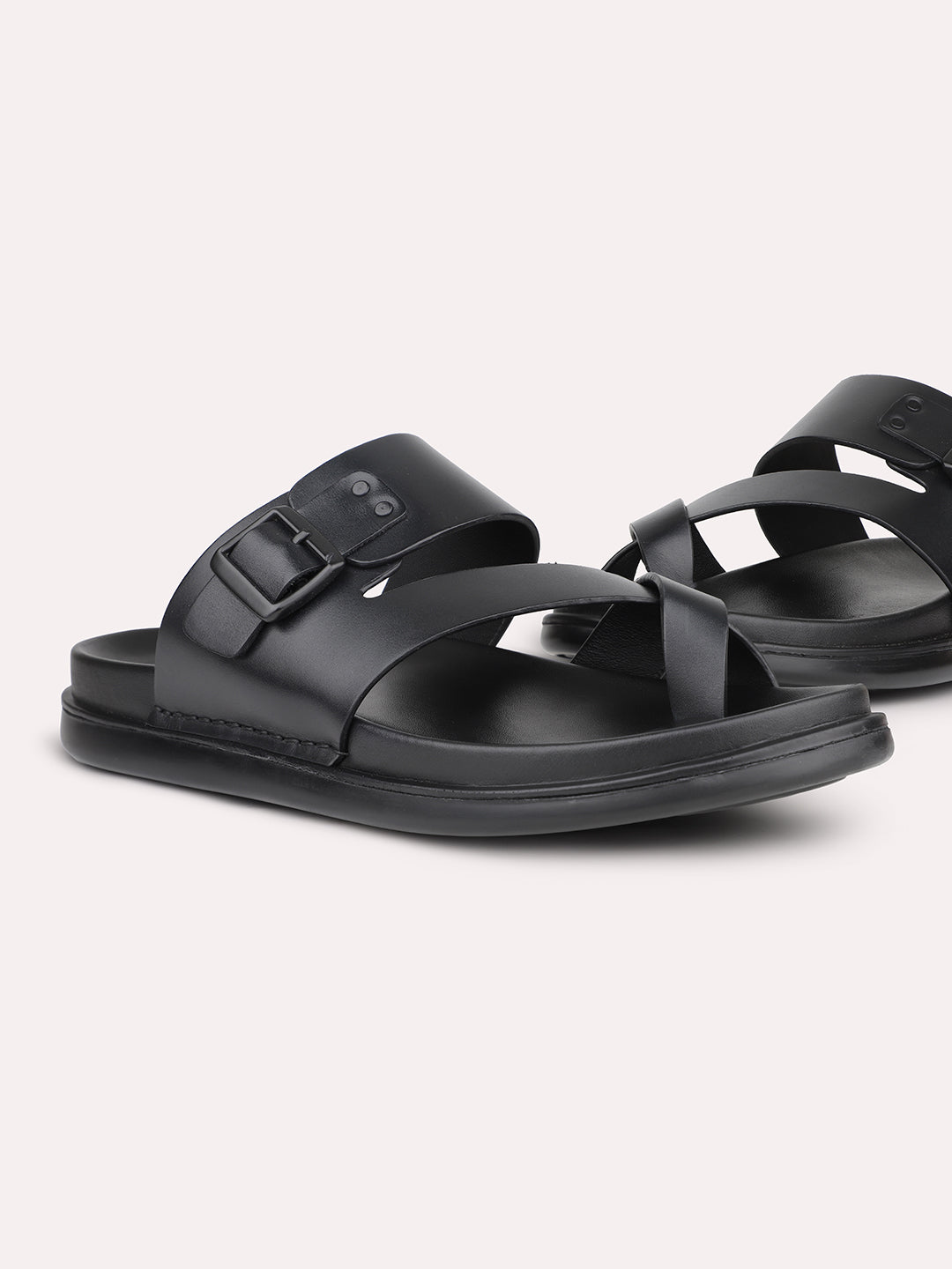 Atesber Black Crossed Toe Post Formal Sandal For Mens