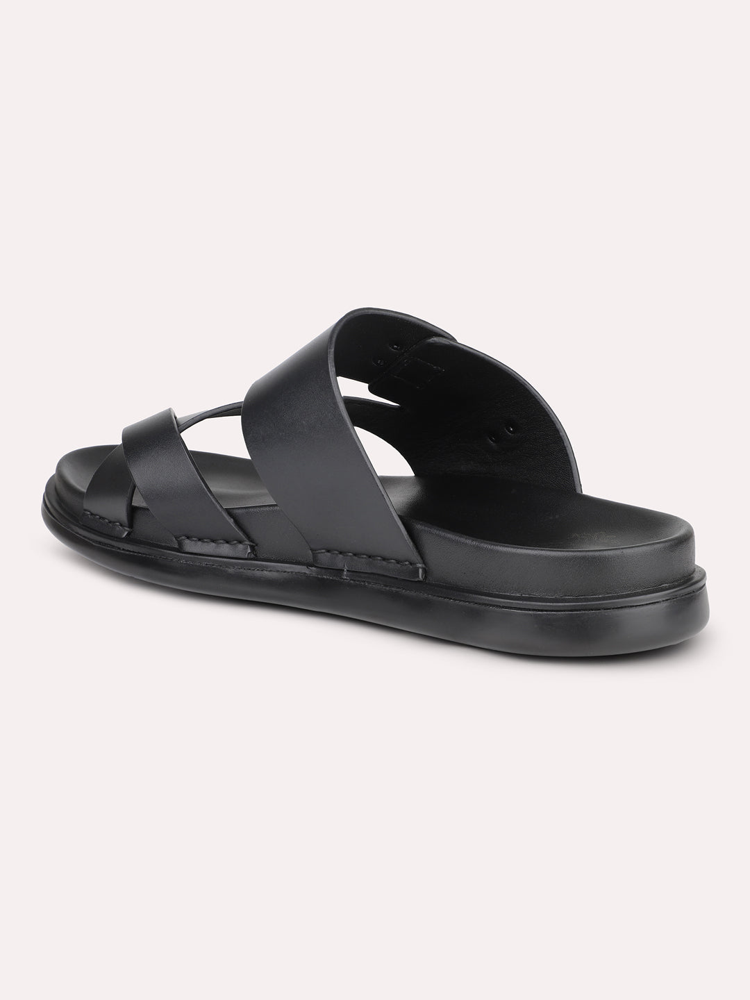 Atesber Black Crossed Toe Post Formal Sandal For Mens