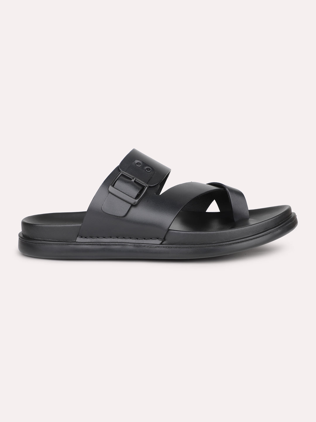 Atesber Black Crossed Toe Post Formal Sandal For Mens