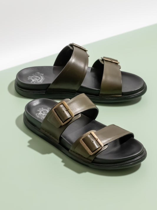 Atesber Olive Casual Sandal With Buckle For Men