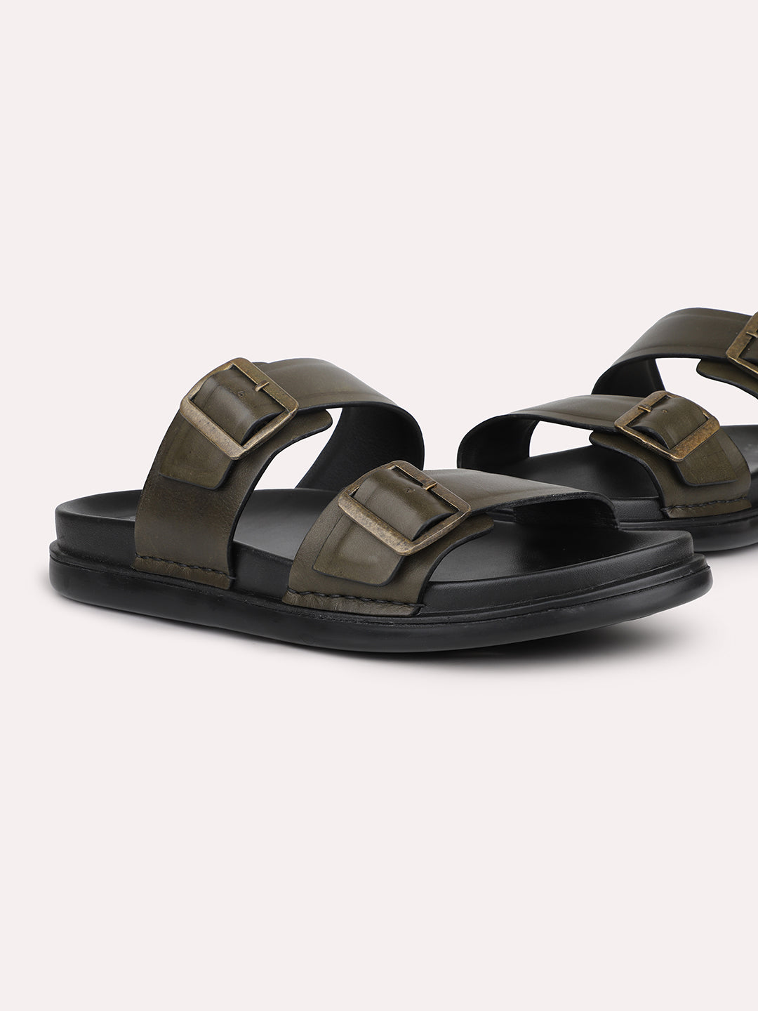 Atesber Olive Casual Sandal With Buckle For Men