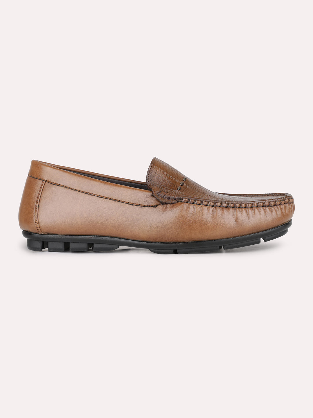 Mens Tan Casual Solid Round Toe Loafers