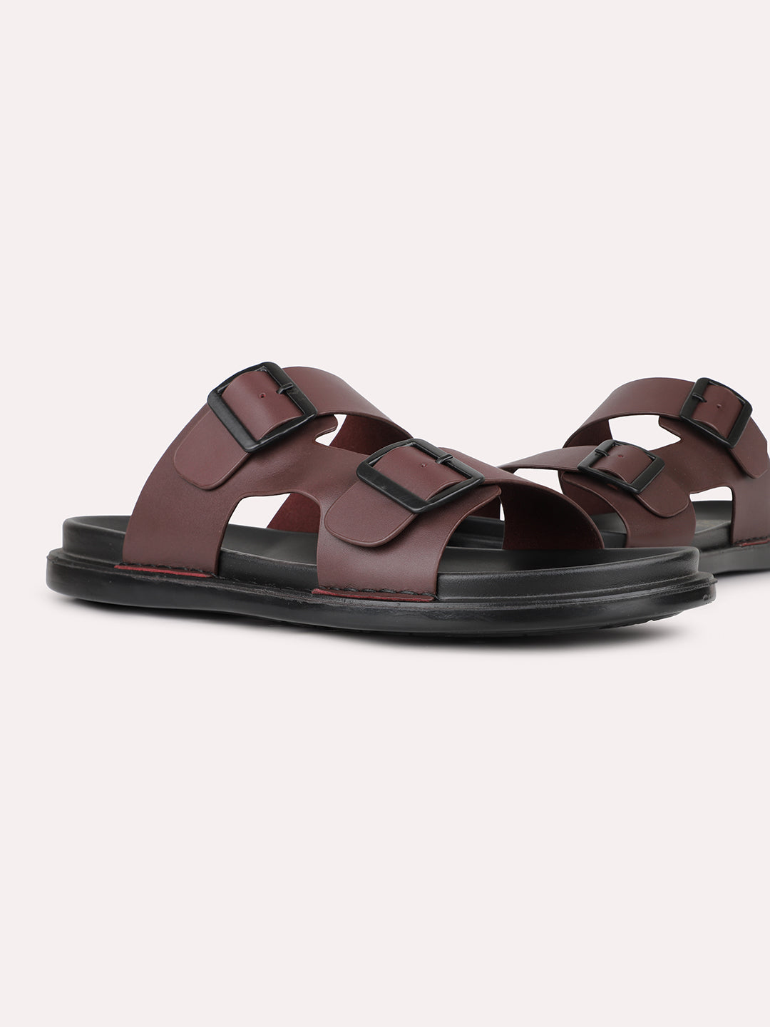 Buy Now Mens Maroon Solid Round Toe Casual Slip-On Flat Sandals