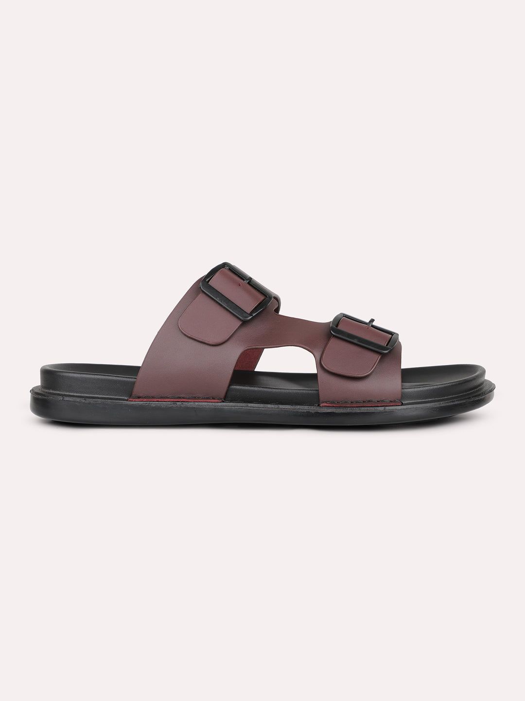 Mens Maroon Solid Round Toe Casual Slip-On Flat Sandals