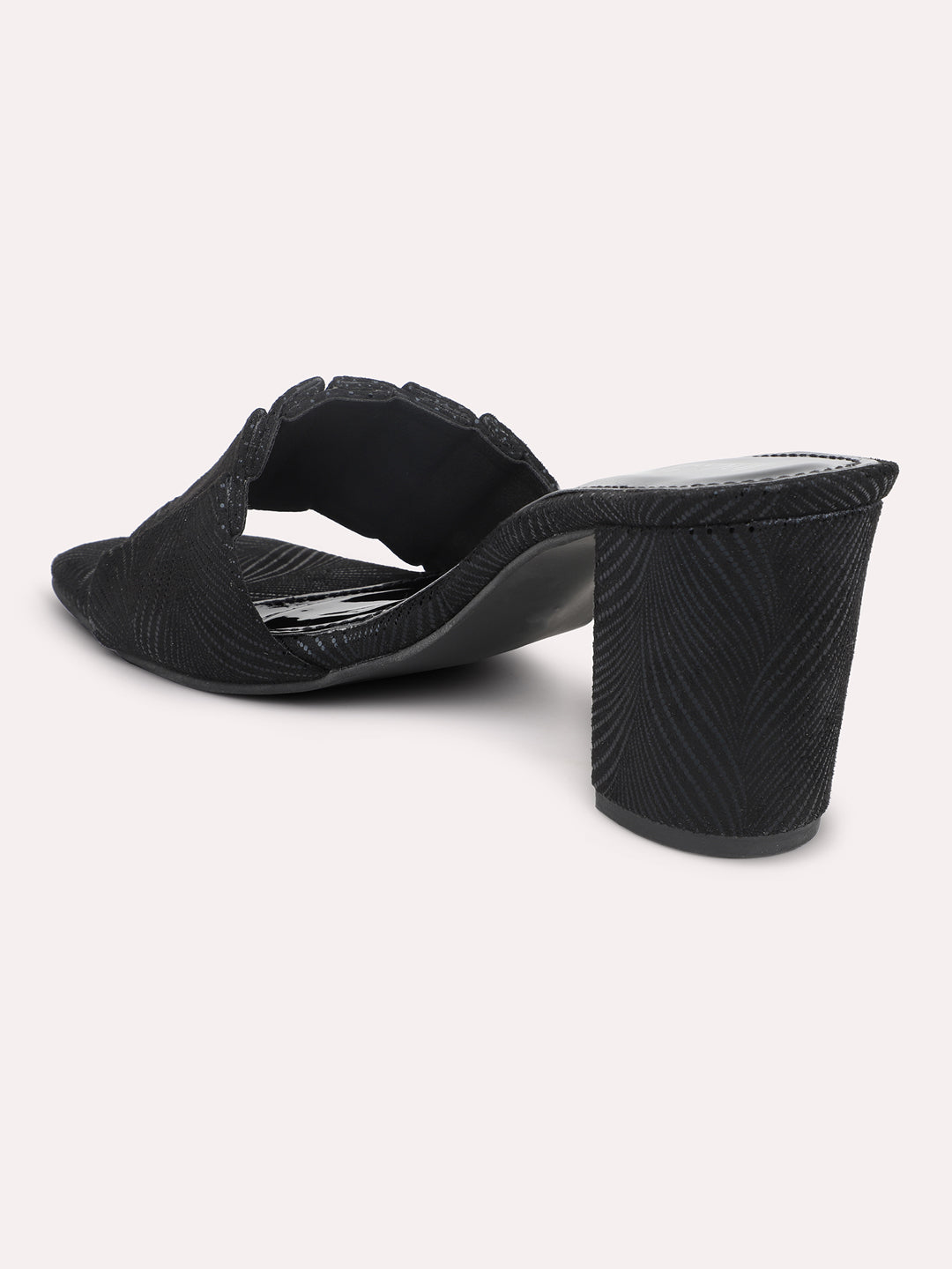 Women Black Printed Open Toe Party Block Heels