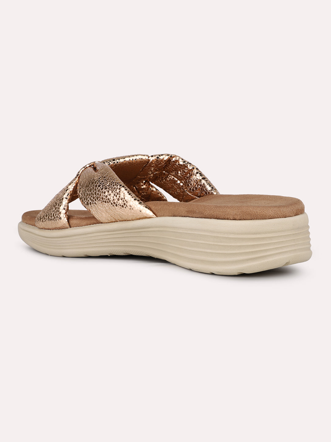 Womens Rose Gold Casual Solid Round Toe Casual Flats