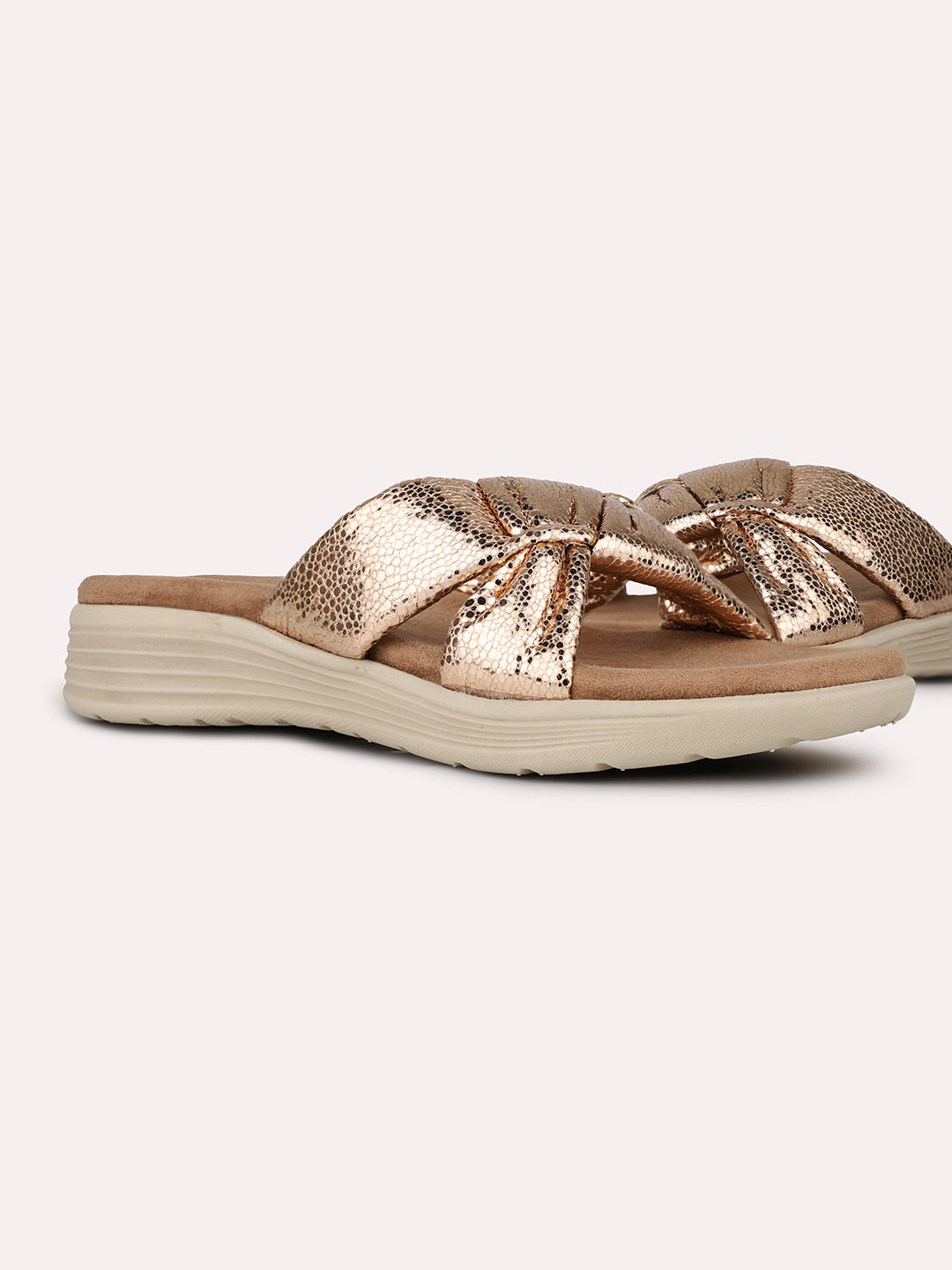 Womens Rose Gold Casual Solid Round Toe Casual Flats