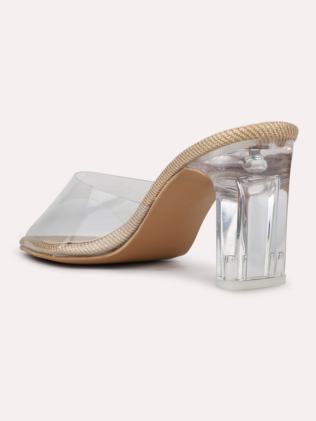 Womens Antique Party Wear Transparent Round Toe Block Heel Mules