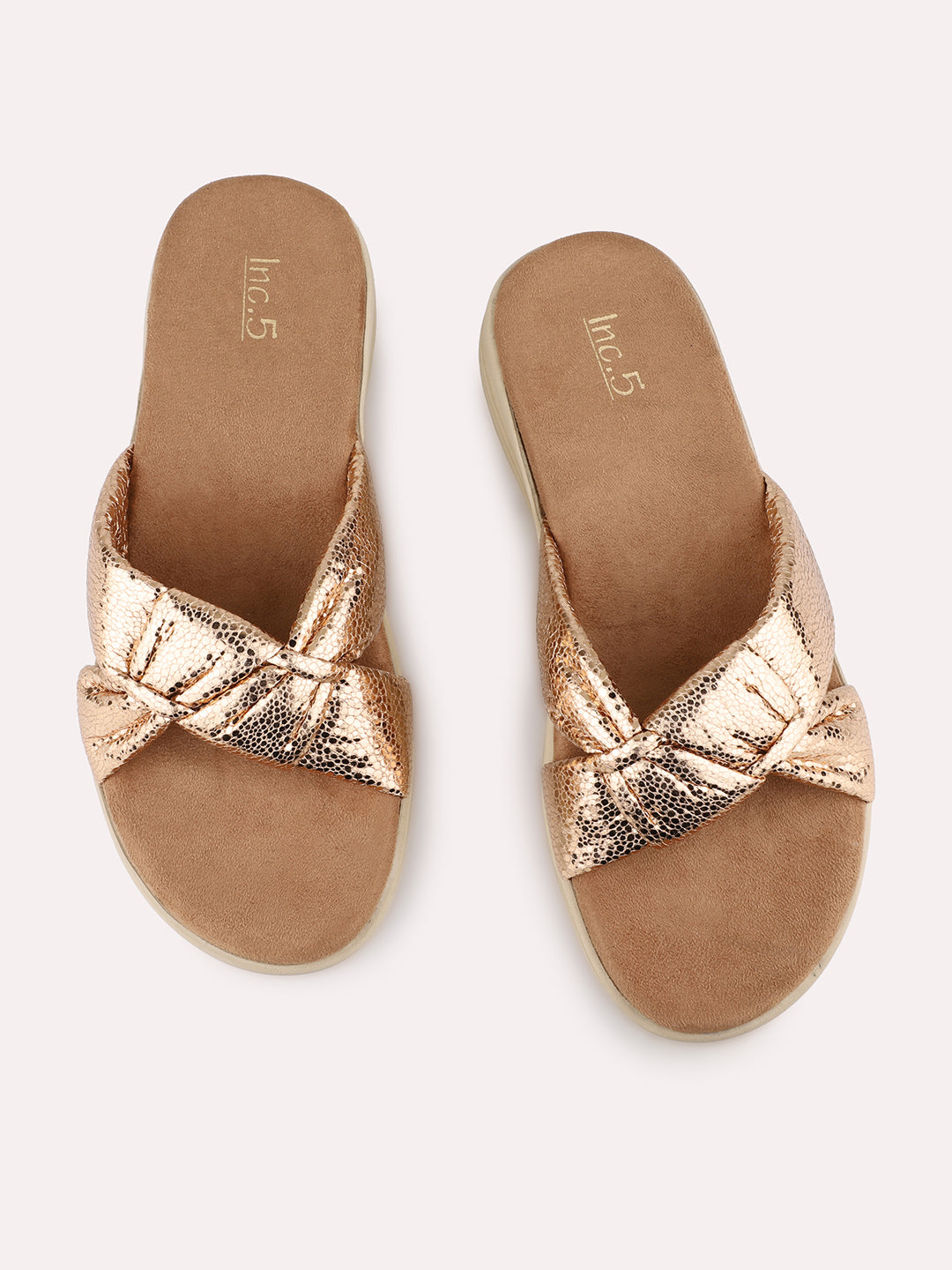 Womens Rose Gold Casual Solid Round Toe Casual Flats