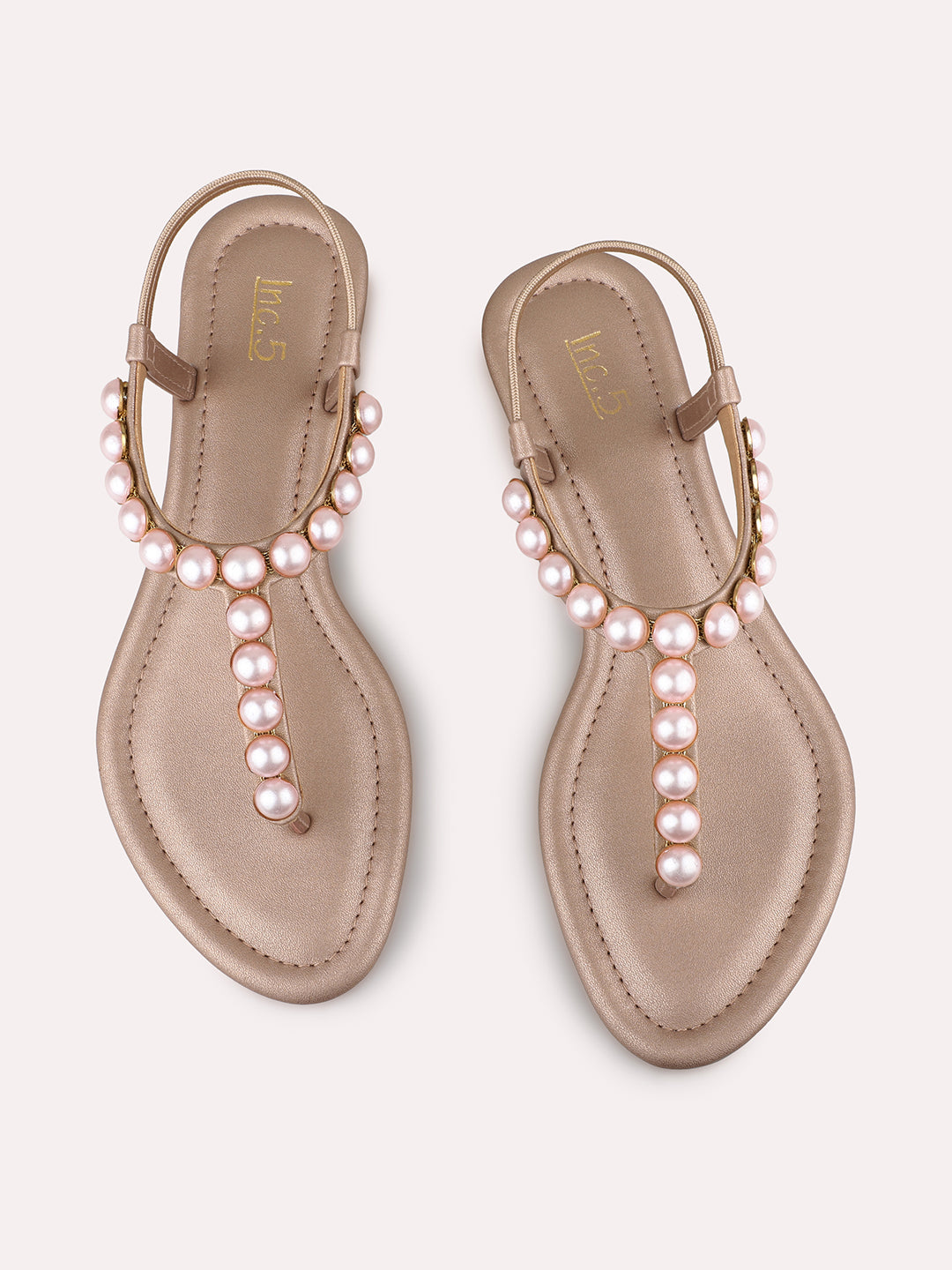 Womens Rose Gold Ethnic Embellished Round Toe Casual Sandals