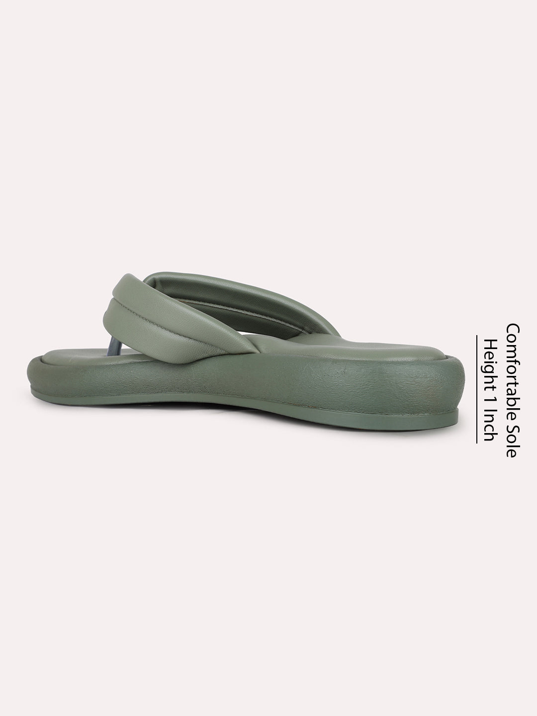 Womens Green Casual Solid T-Strap Flats