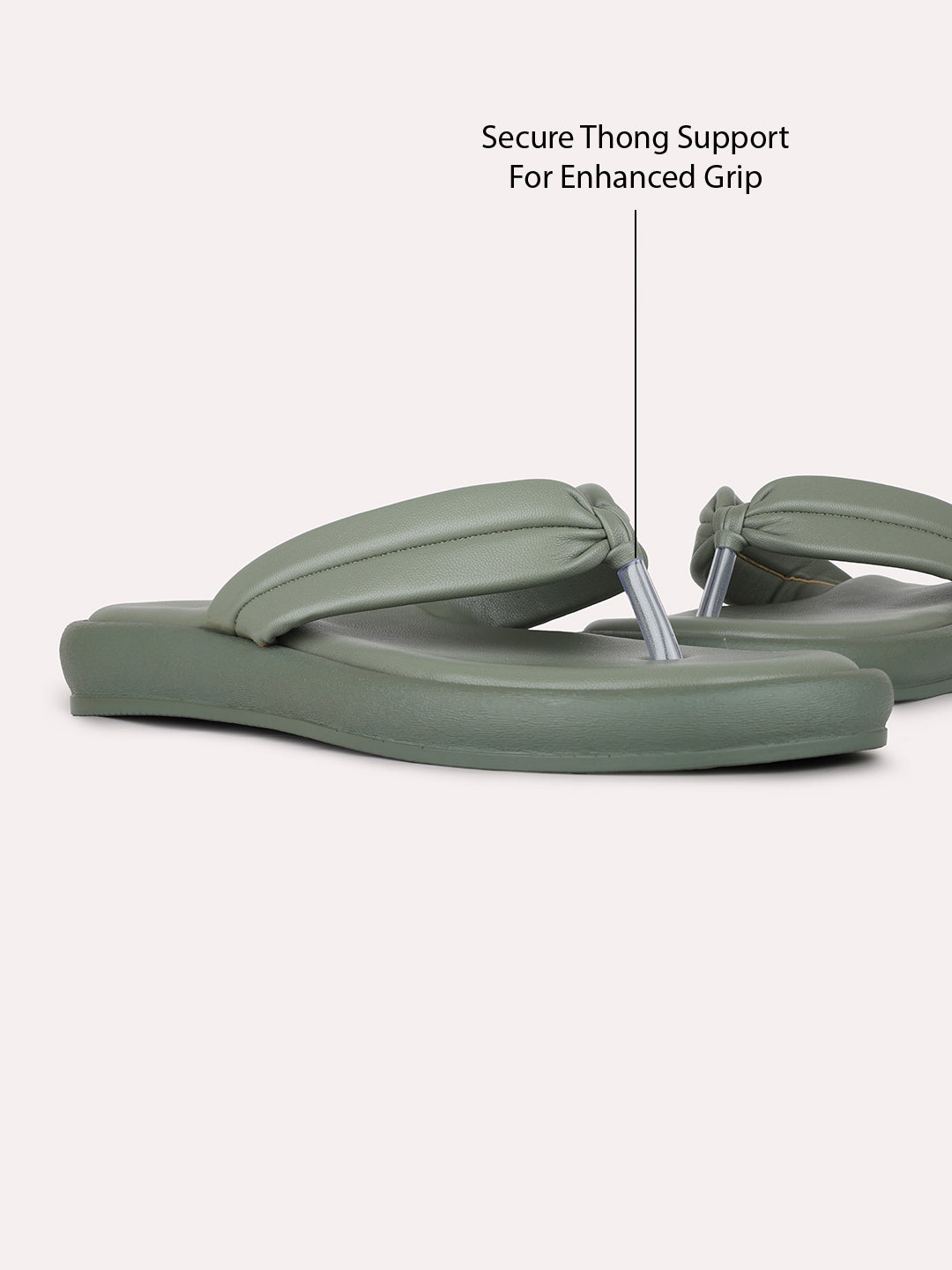 Womens Green Casual Solid T-Strap Flats