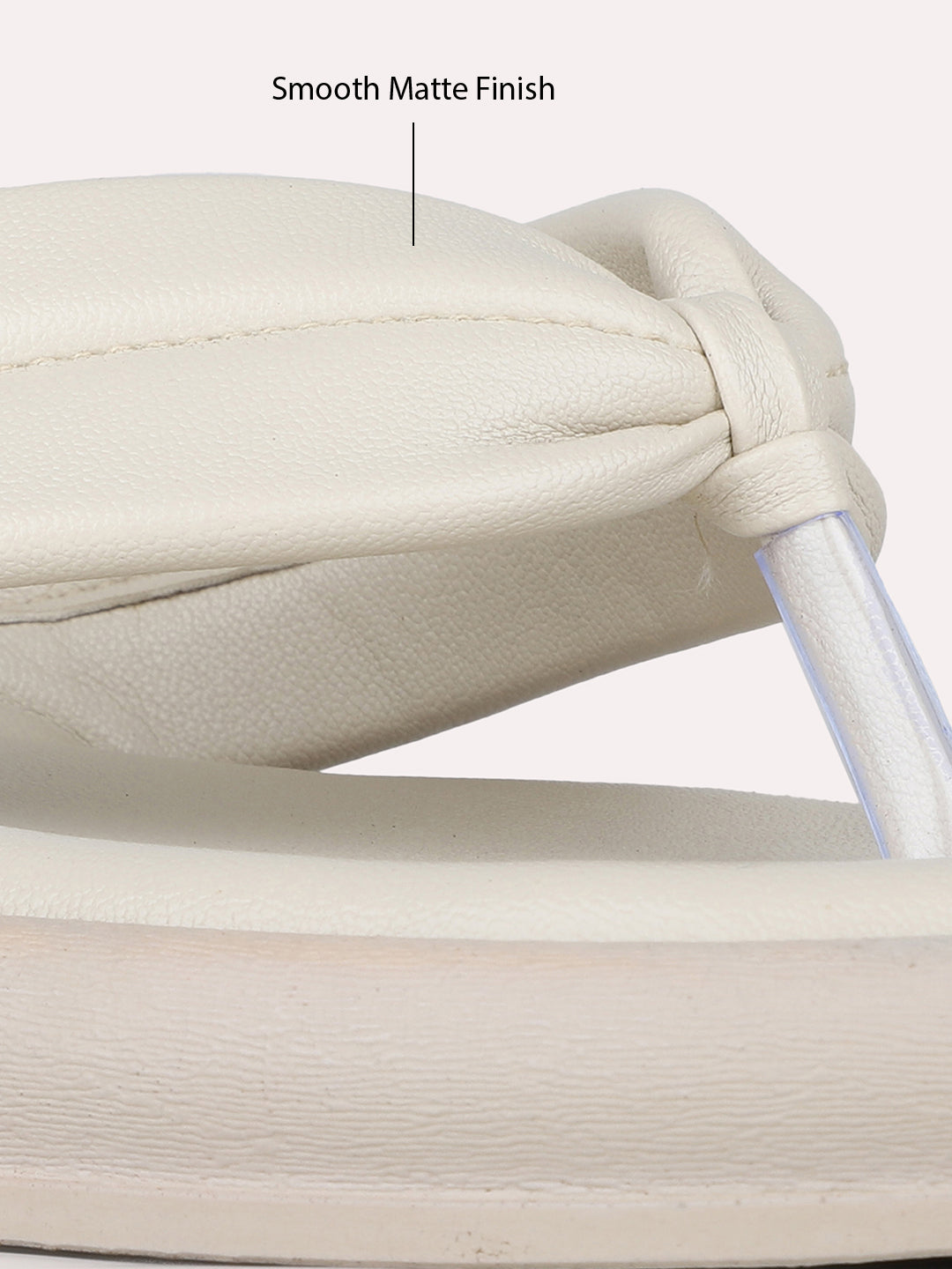 Womens Cream Casual Solid T-Strap Flats