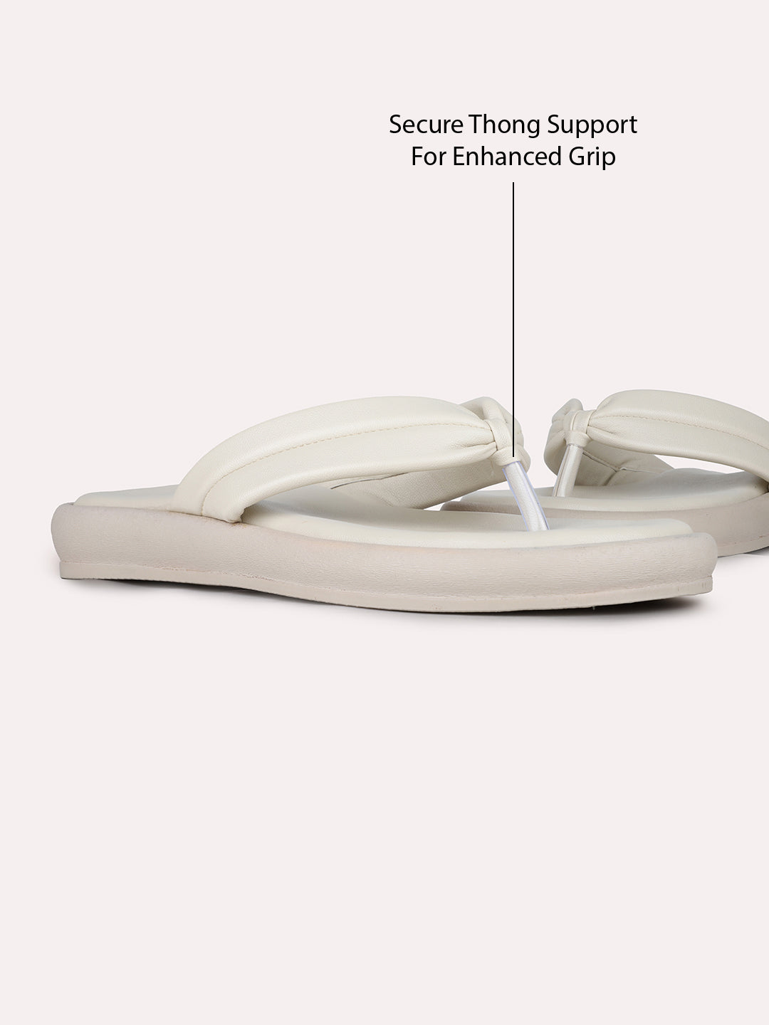 Womens Cream Casual Solid T-Strap Flats