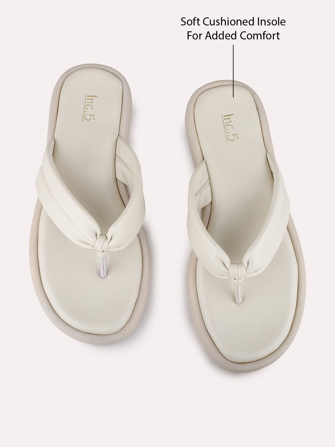 Womens Cream Casual Solid T-Strap Flats