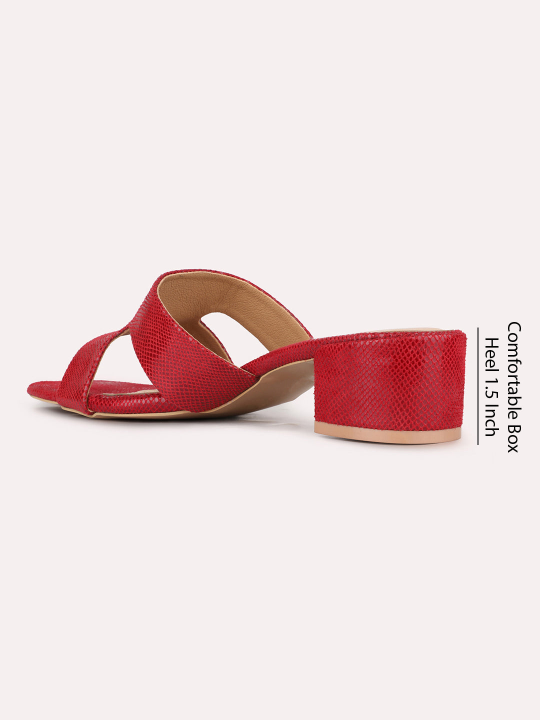 Womens Red Party Wear Solid Square Toe Block Heels