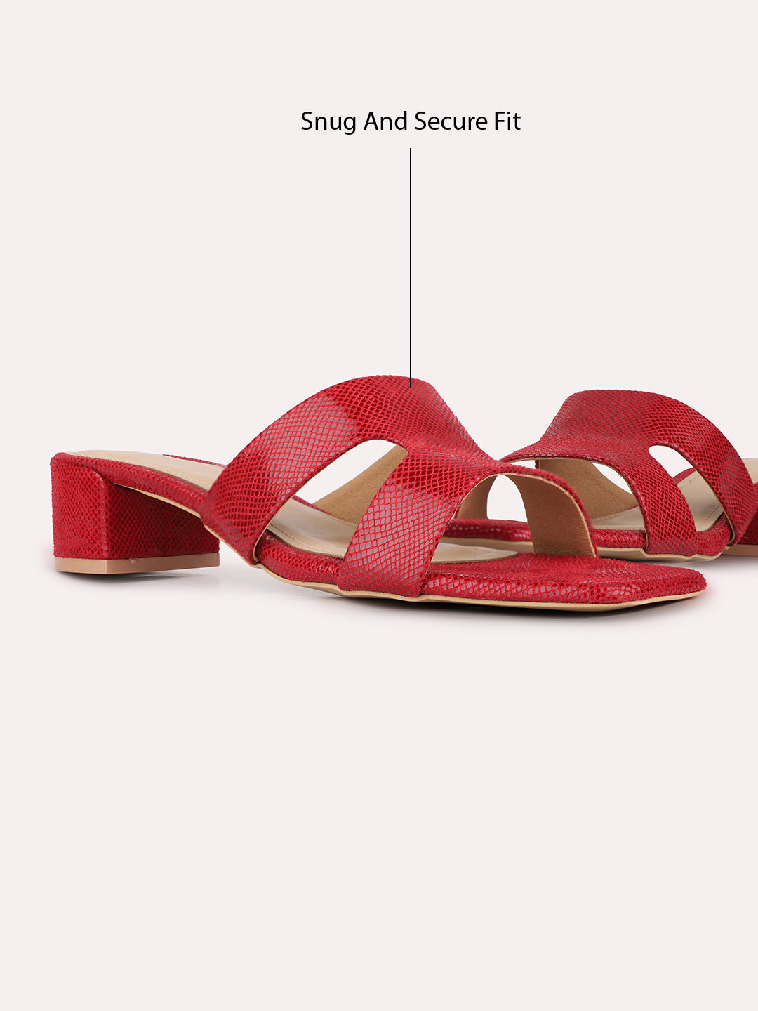 Womens Red Party Wear Solid Square Toe Block Heel Sandals