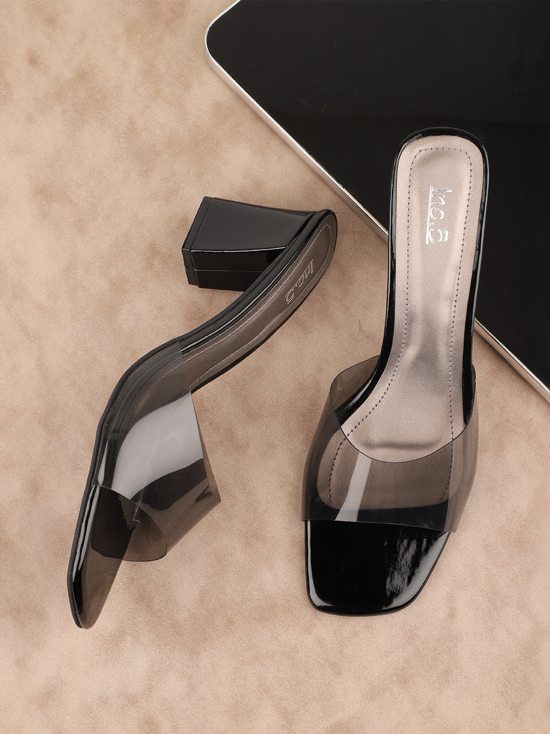 Black and transparent heels on sale