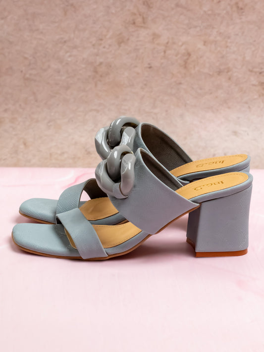 Women Grey Solid Block Heels