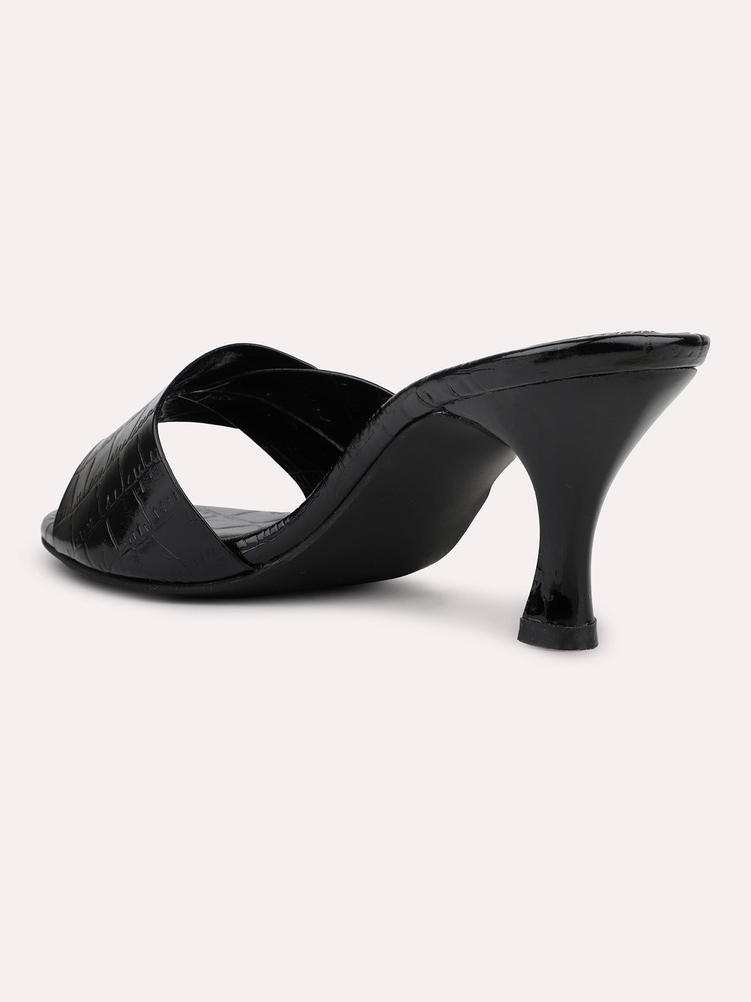 Womens Black Party Wear Solid Square Toe Mules