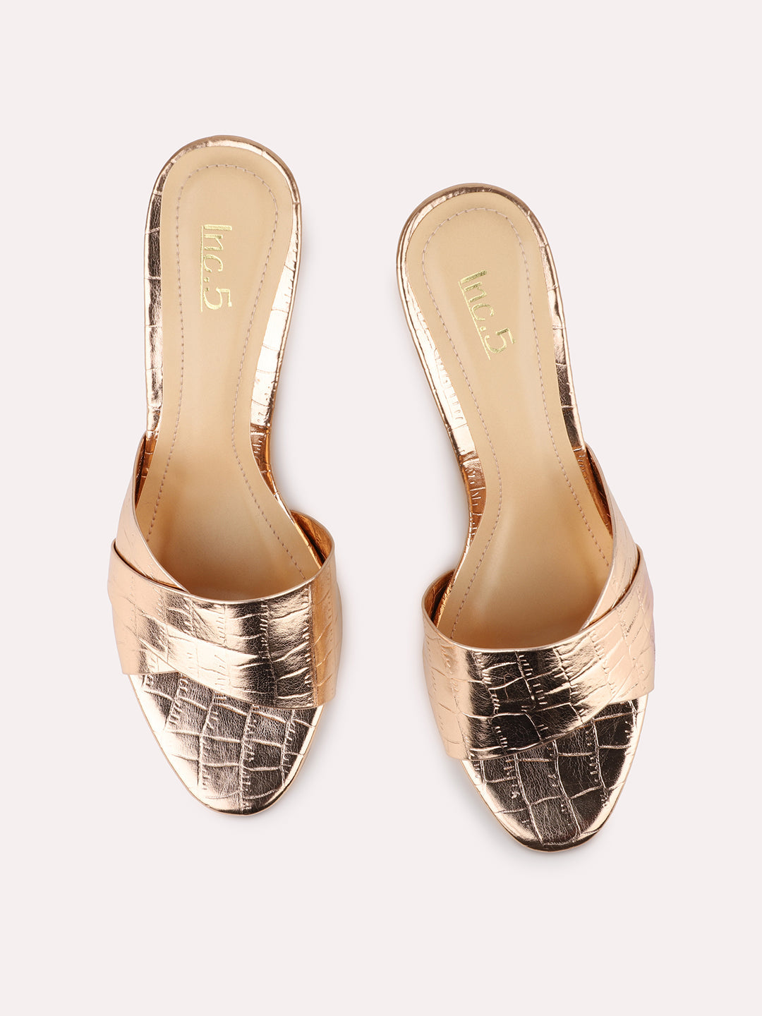 Womens Rose Gold Party Wear Solid Square Toe Mules