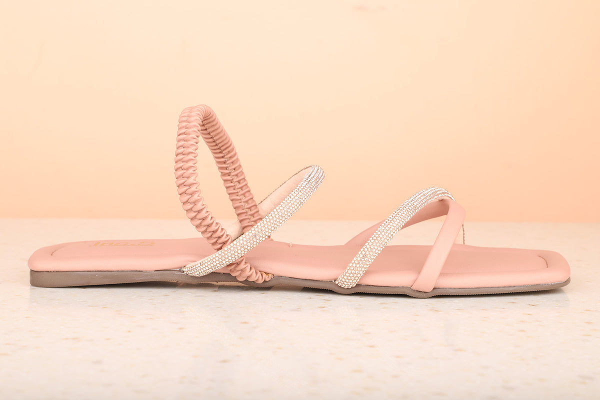 Women Peach Embellished Open Toe Flats