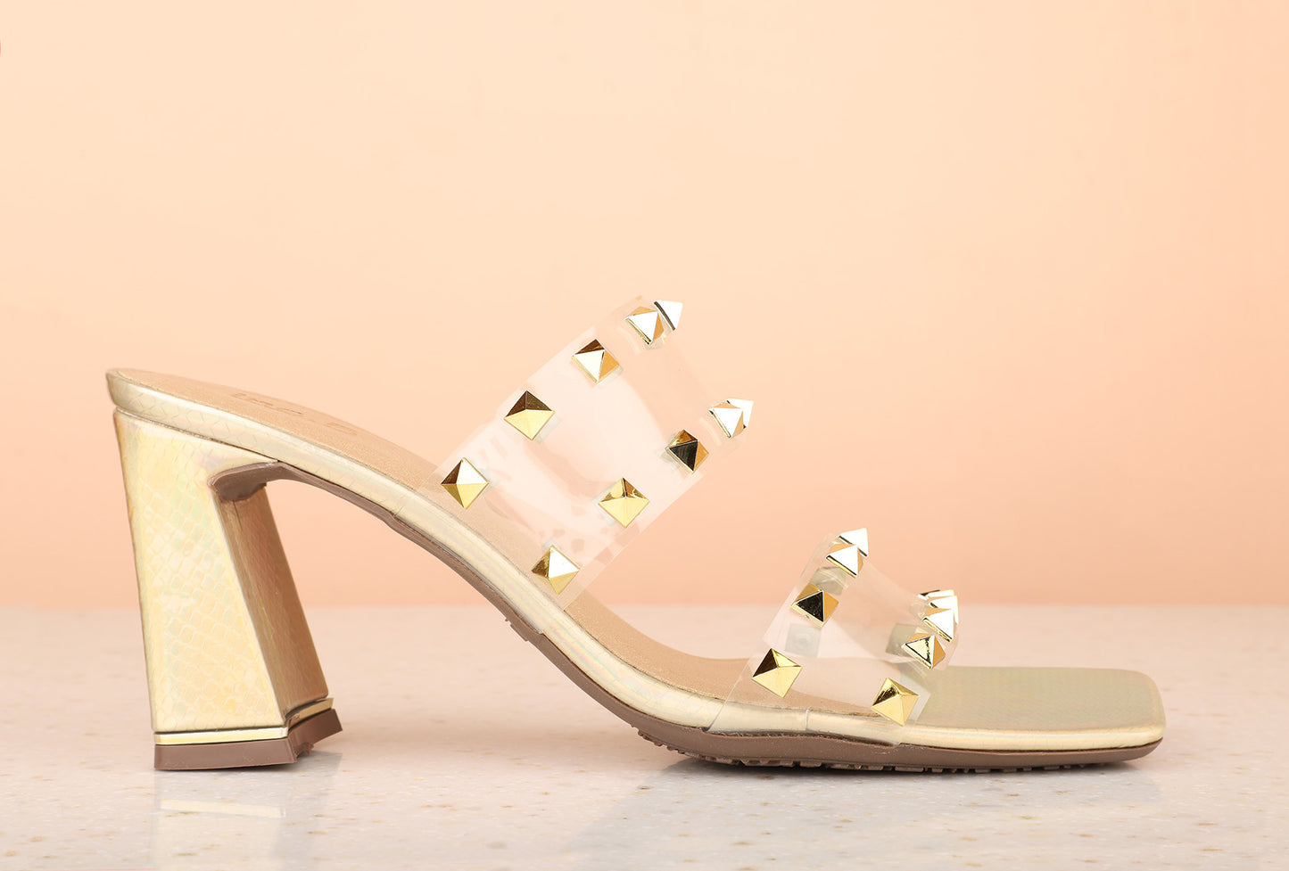 Women Gold Embellished Block Heels