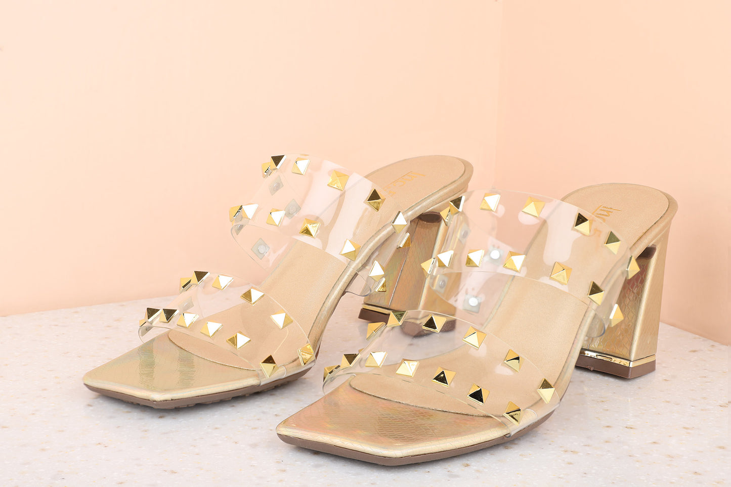 Women Gold Embellished Block Heels