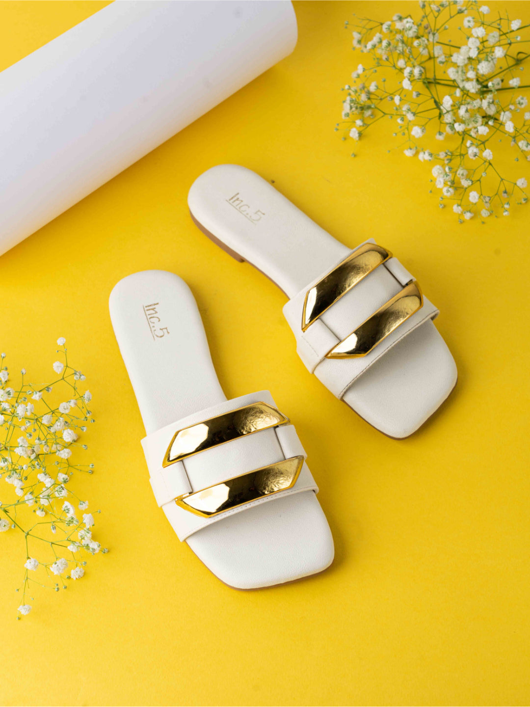 Women White Open Toe Flats