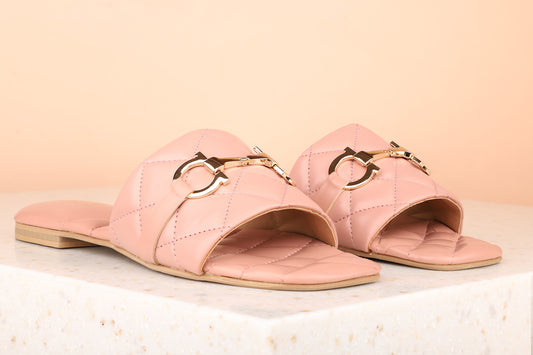 Women Peach Textured Open Toe Flats