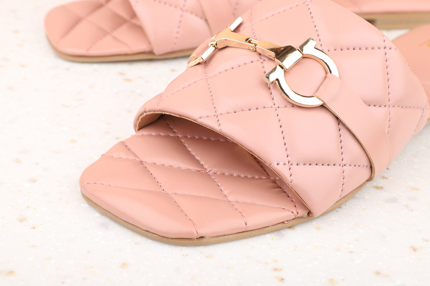 Women Peach Textured Open Toe Flats