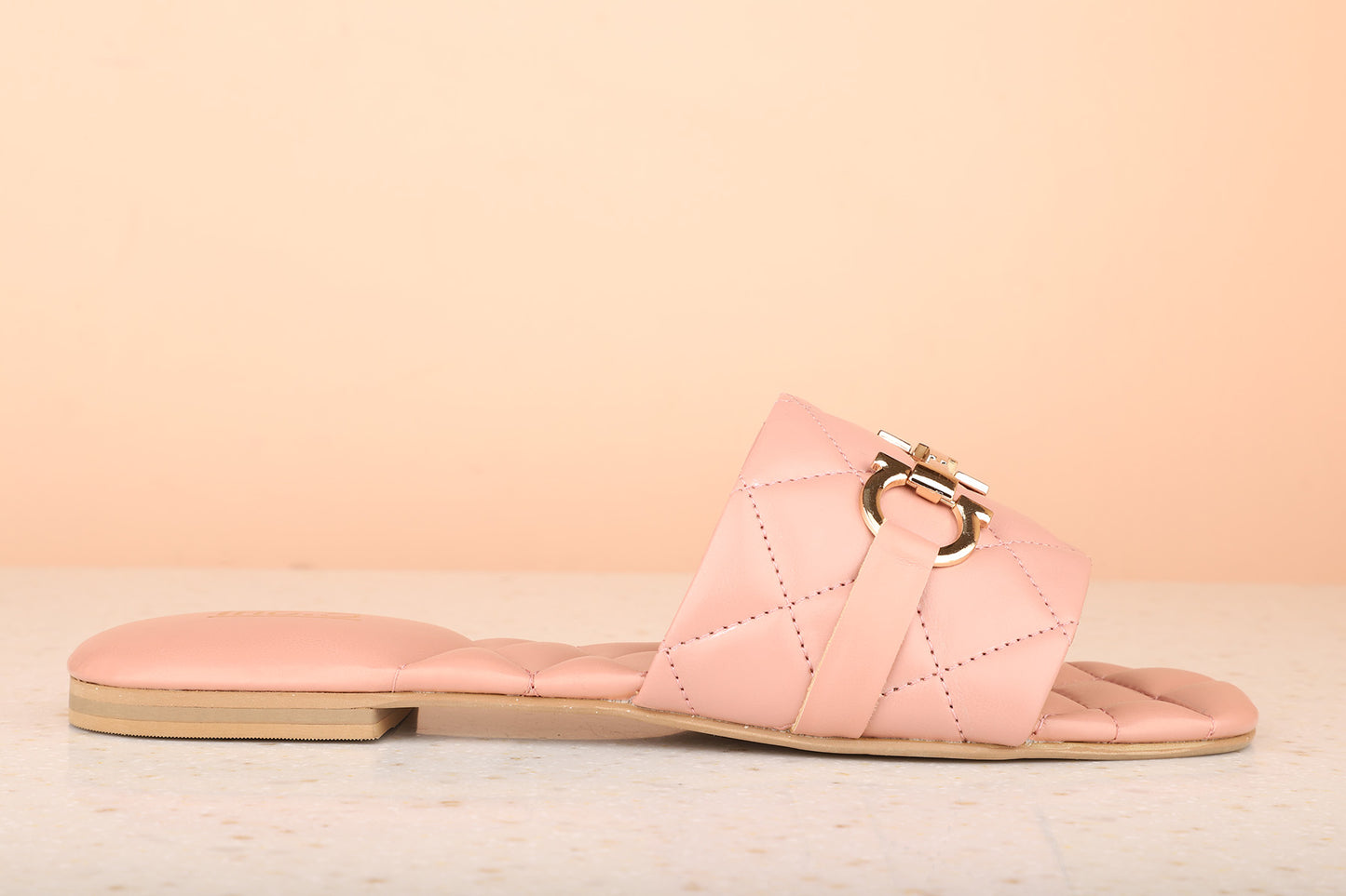 Women Peach Textured Open Toe Flats