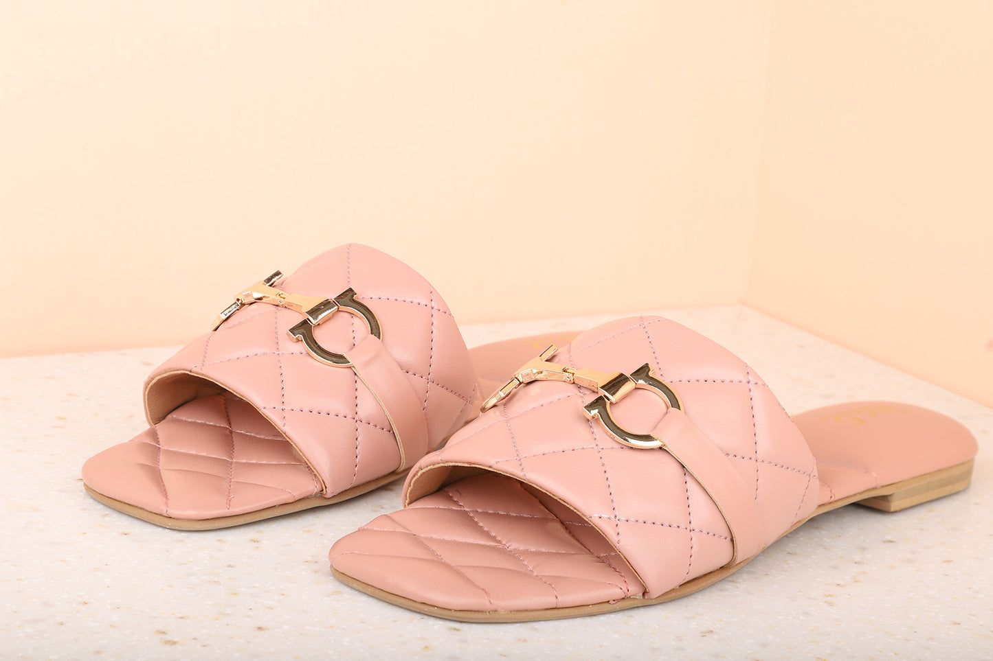 Women Peach Textured Open Toe Flats