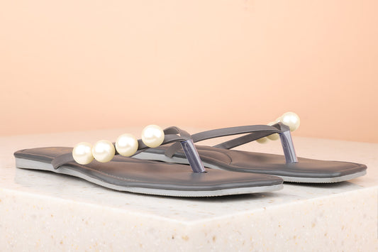 Women Grey Open Toe Flats