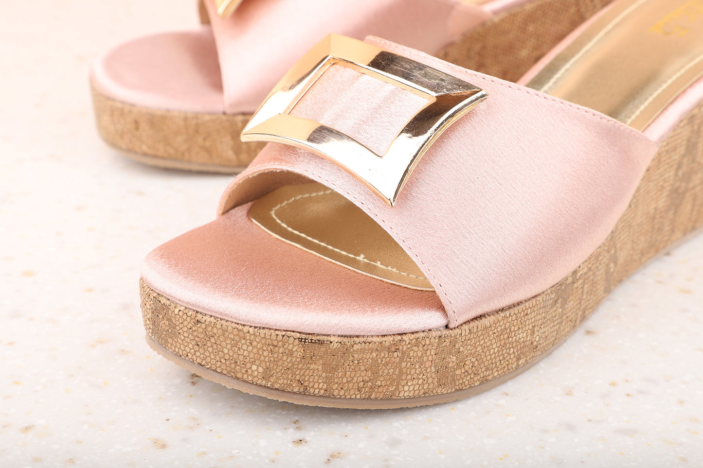 Women Rose Gold Embellished Wedge Heels