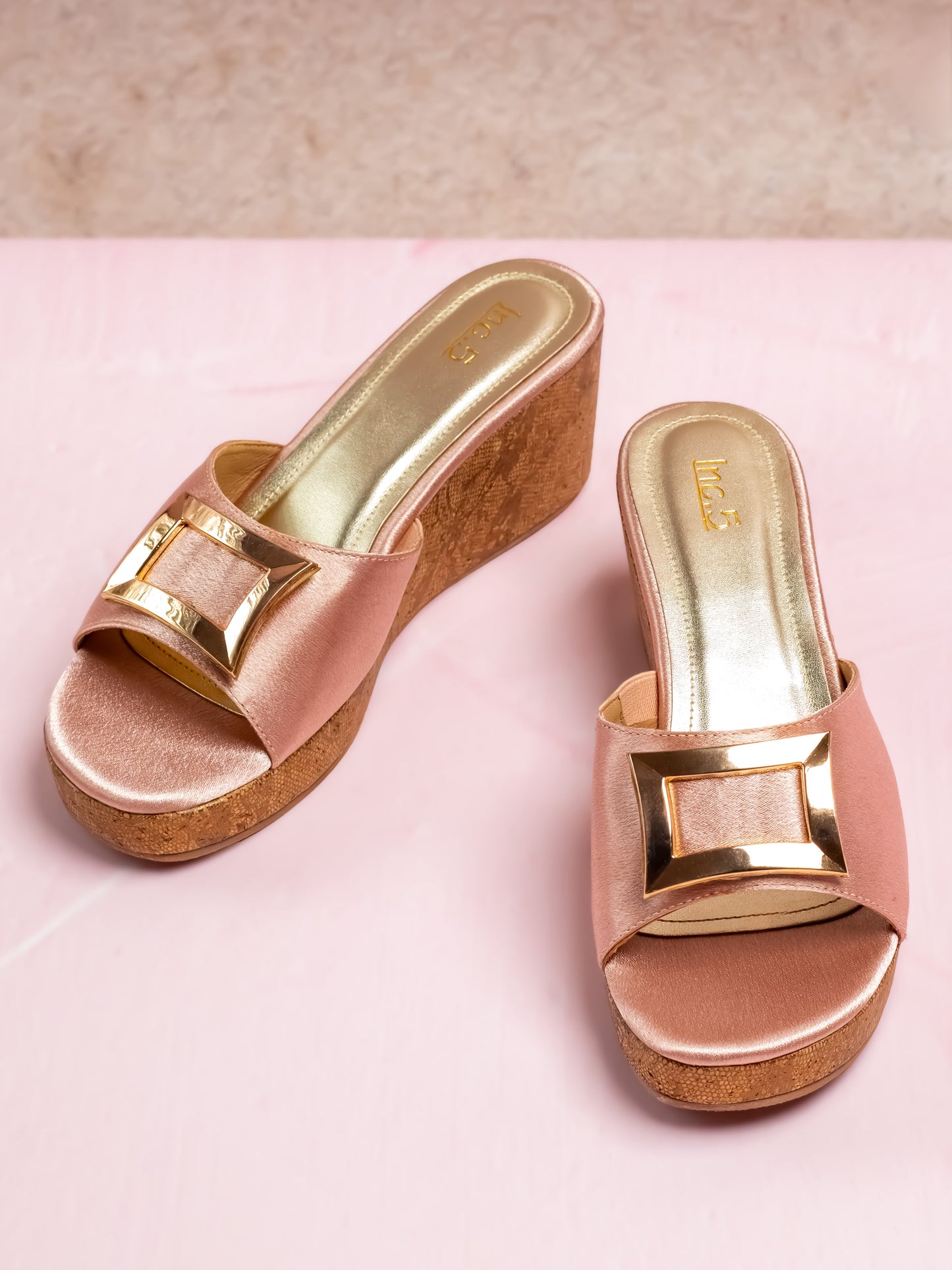 Women Rose Gold Embellished Wedge Heels