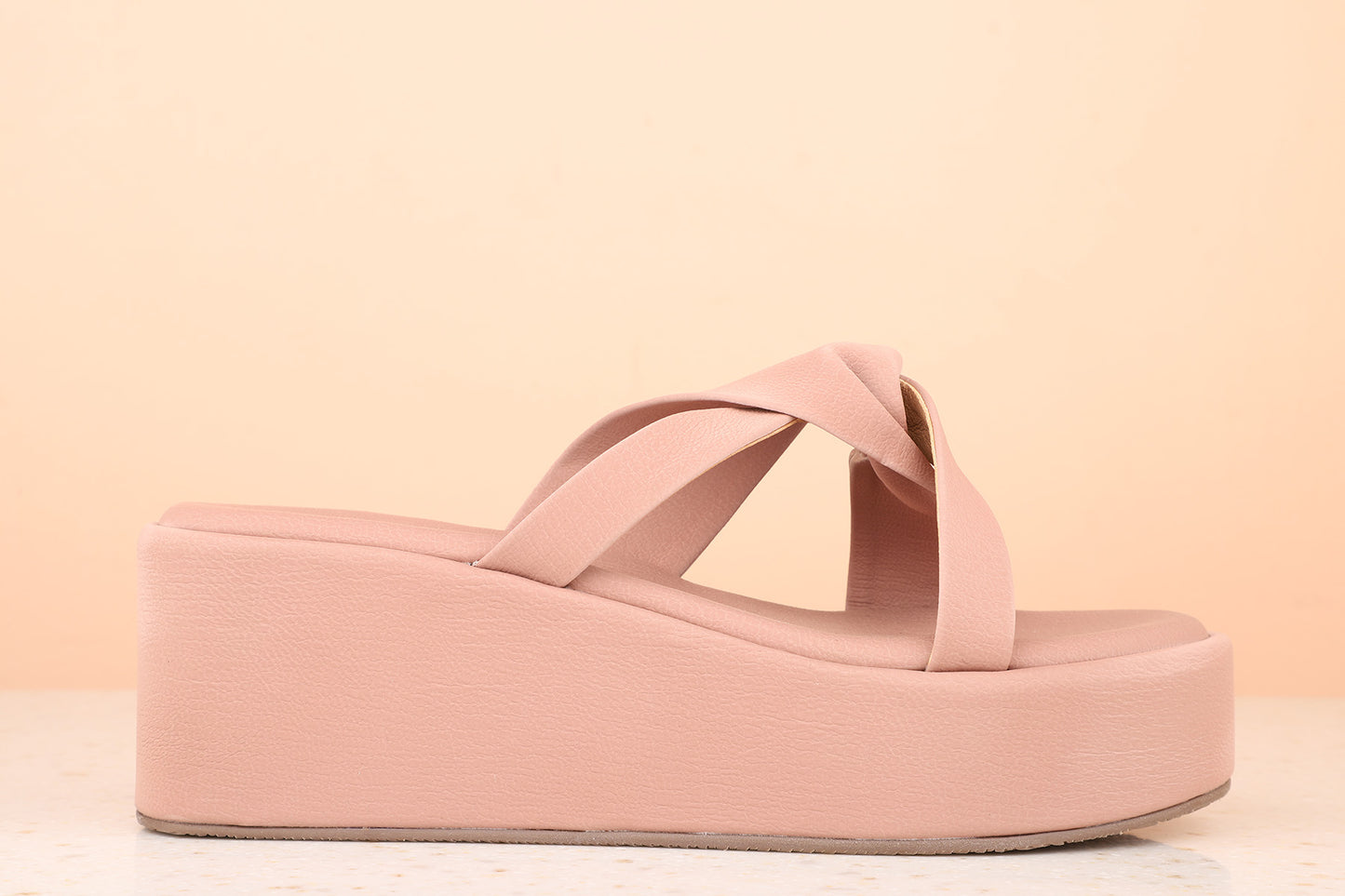 Women Peach Wedge Sandal Heels