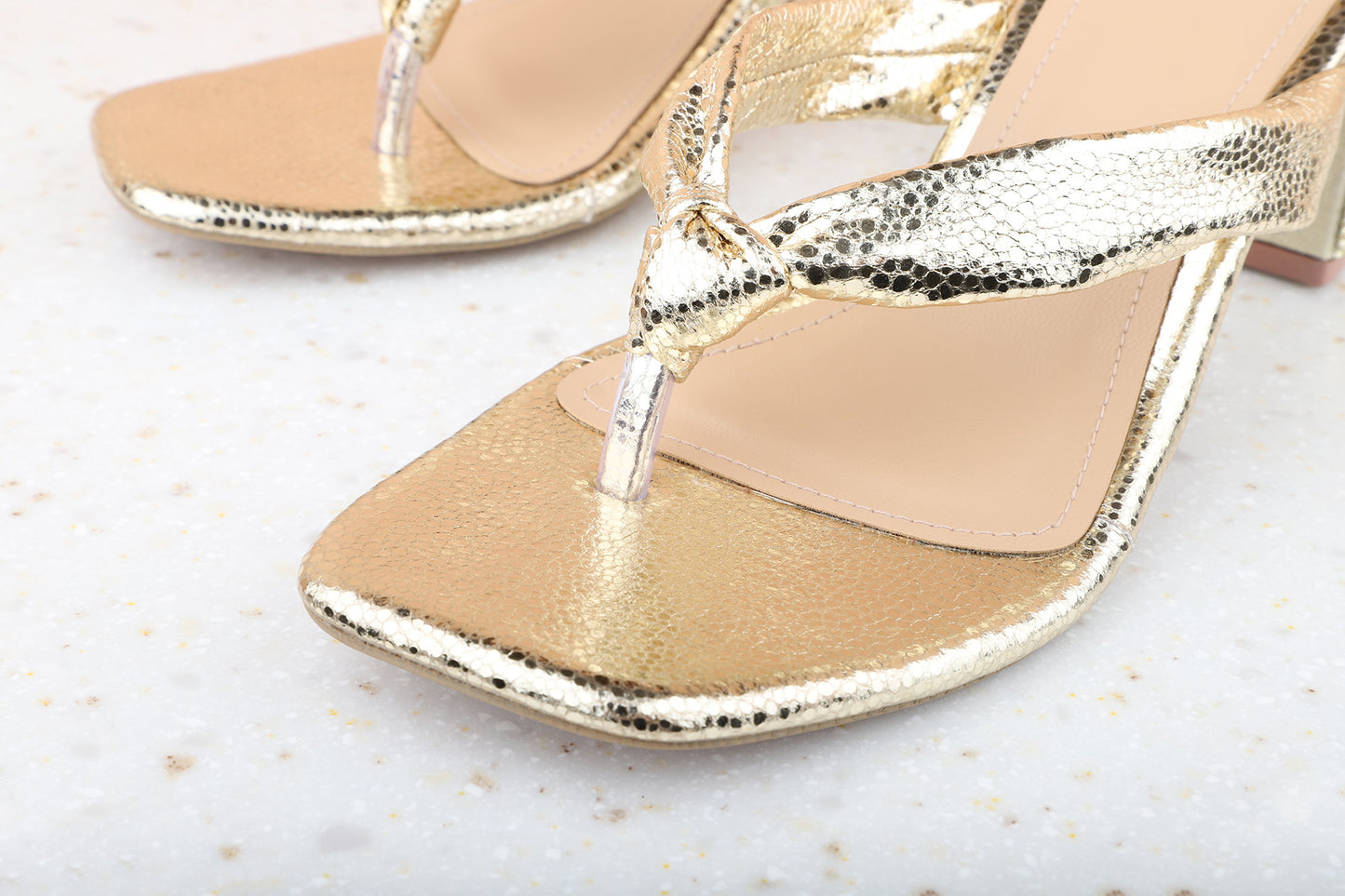 Women Gold Embellished Block Heels